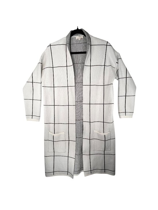 Böhme Sweaters - Bohme White Black Open Front Cardigan Sweater Coat Duster Pockets Womens S/M